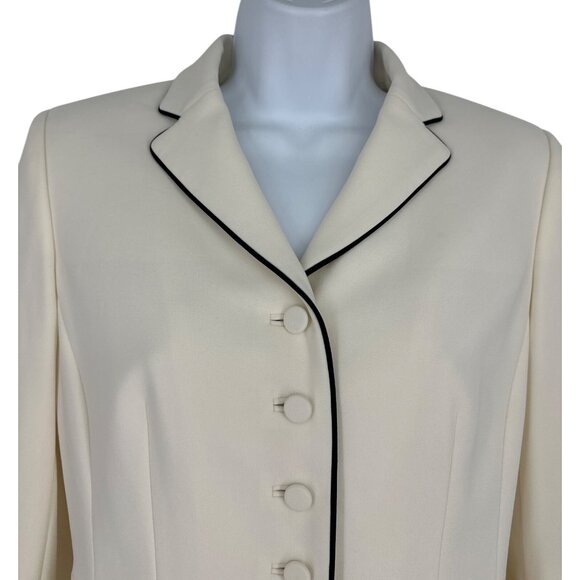 Ann Taylor Petites Ivory Button-Up Blazer With Black Piping Womens 4P - Picture 2 of 10